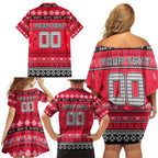 Personalized Saints Rugby Xmas Family Matching Off Shoulder Short Dress and Hawaiian Shirt Australia AFL Mascot