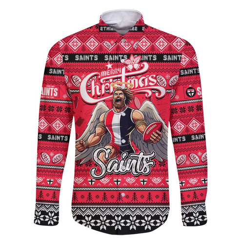Personalized Saints Rugby Xmas Family Matching Off Shoulder Short Dress and Hawaiian Shirt Australia AFL Mascot