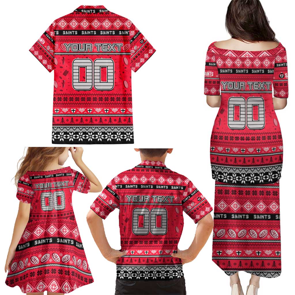 Personalized Saints Rugby Xmas Family Matching Puletasi and Hawaiian Shirt Australia AFL Mascot
