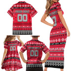 Personalized Saints Rugby Xmas Family Matching Short Sleeve Bodycon Dress and Hawaiian Shirt Australia AFL Mascot