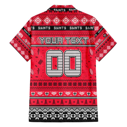 Personalized Saints Rugby Xmas Family Matching Summer Maxi Dress and Hawaiian Shirt Australia AFL Mascot