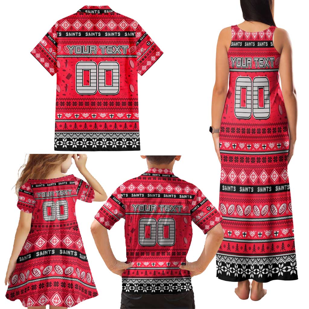 Personalized Saints Rugby Xmas Family Matching Tank Maxi Dress and Hawaiian Shirt Australia AFL Mascot