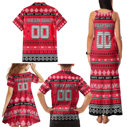Personalized Saints Rugby Xmas Family Matching Tank Maxi Dress and Hawaiian Shirt Australia AFL Mascot