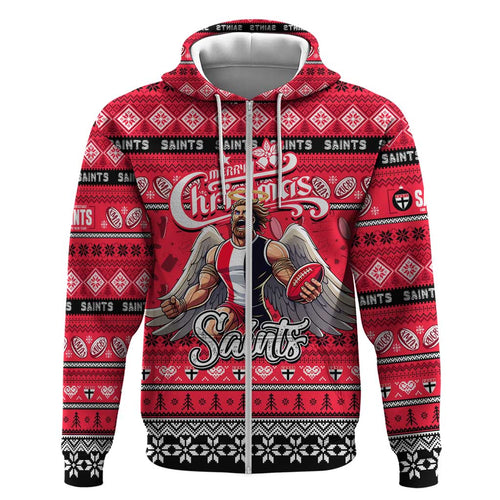 Personalized Saints Rugby Xmas Hoodie Australia AFL Mascot