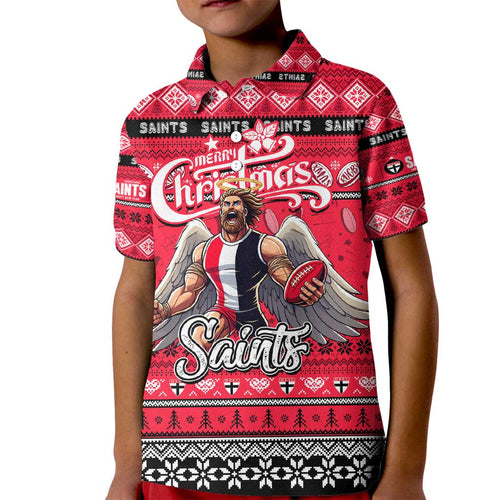 Personalized Saints Rugby Xmas Kid Polo Shirt Australia AFL Mascot