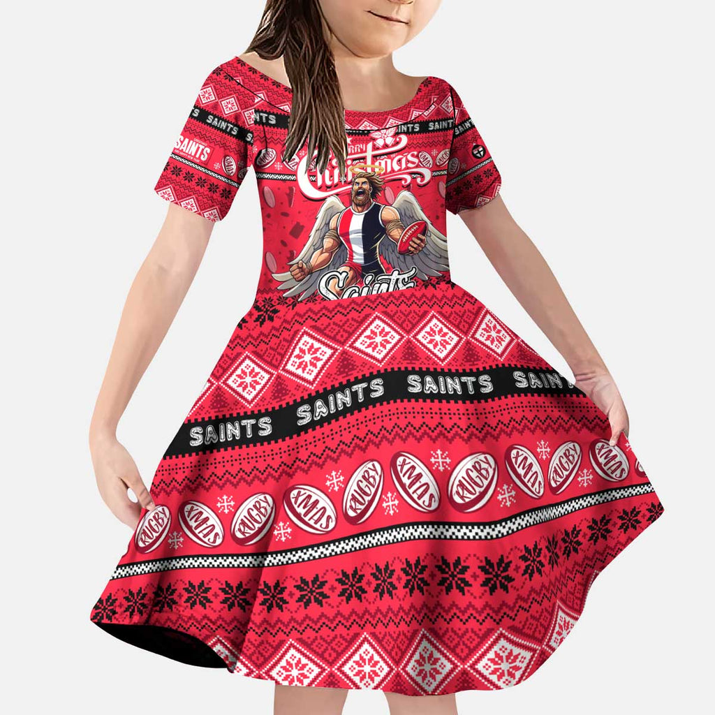 Personalized Saints Rugby Xmas Kid Short Sleeve Dress Australia AFL Mascot