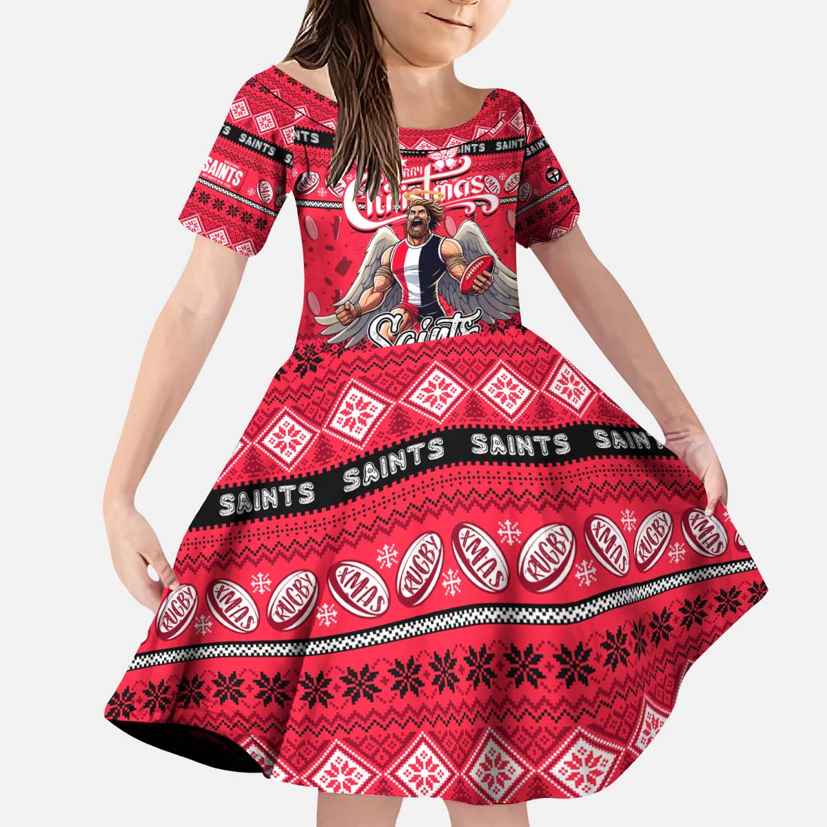 Personalized Saints Rugby Xmas Kid Short Sleeve Dress Australia AFL Mascot