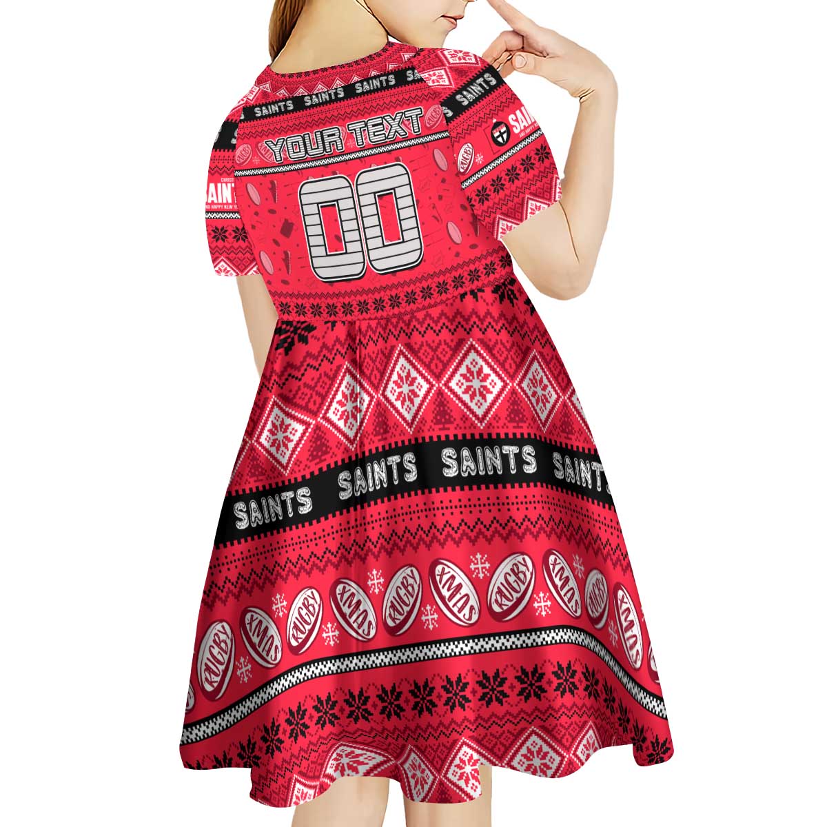 Personalized Saints Rugby Xmas Kid Short Sleeve Dress Australia AFL Mascot