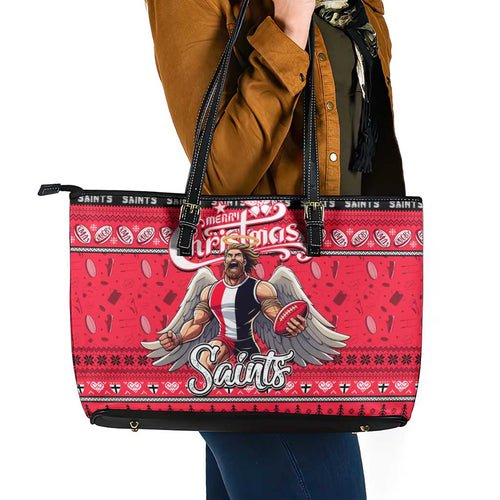 Saints Football Xmas Leather Tote Bag Australia AFL Mascot