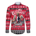 Personalized Saints Rugby Xmas Long Sleeve Button Shirt Australia AFL Mascot
