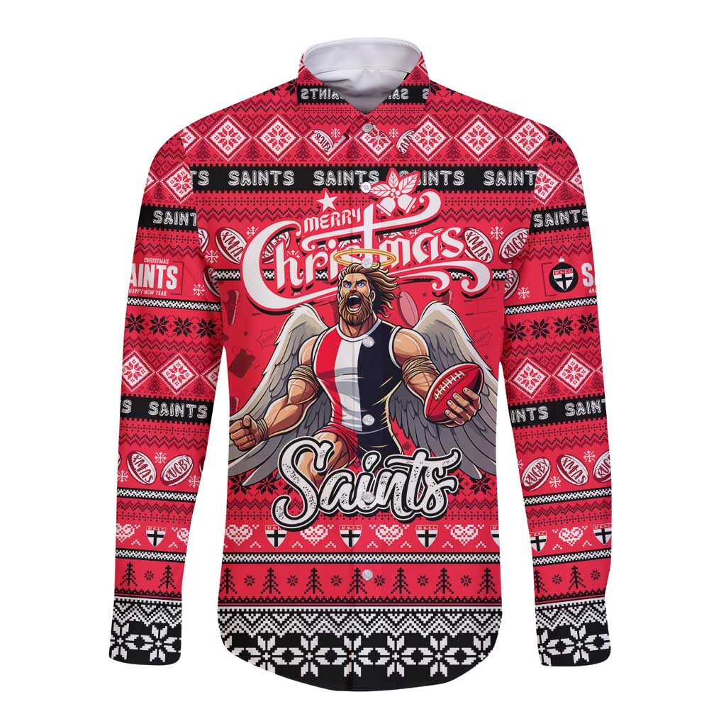 Personalized Saints Rugby Xmas Long Sleeve Button Shirt Australia AFL Mascot