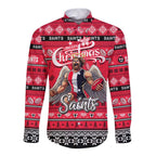 Personalized Saints Rugby Xmas Long Sleeve Button Shirt Australia AFL Mascot