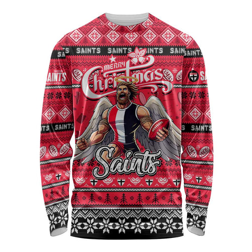 Personalized Saints Rugby Xmas Long Sleeve Shirt Australia AFL Mascot