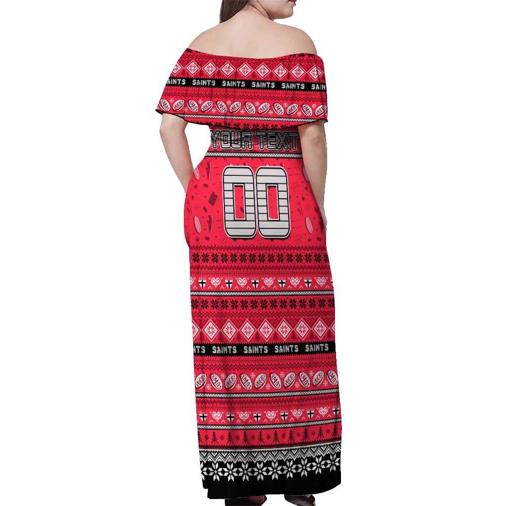Personalized Saints Rugby Xmas Off Shoulder Maxi Dress Australia AFL Mascot