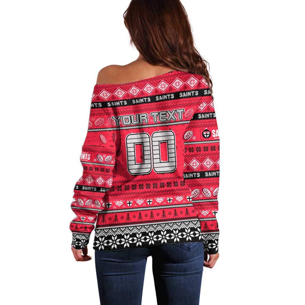 Personalized Saints Rugby Xmas Off Shoulder Sweater Australia AFL Mascot