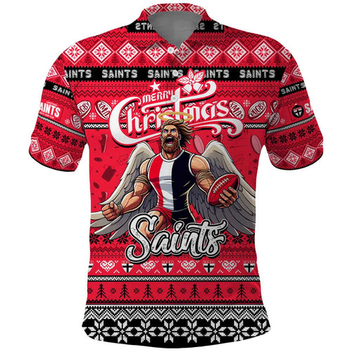 Personalized Saints Rugby Xmas Polo Shirt Australia AFL Mascot