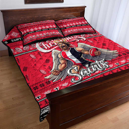 Saints Football Xmas Quilt Bed Set Australia AFL Mascot