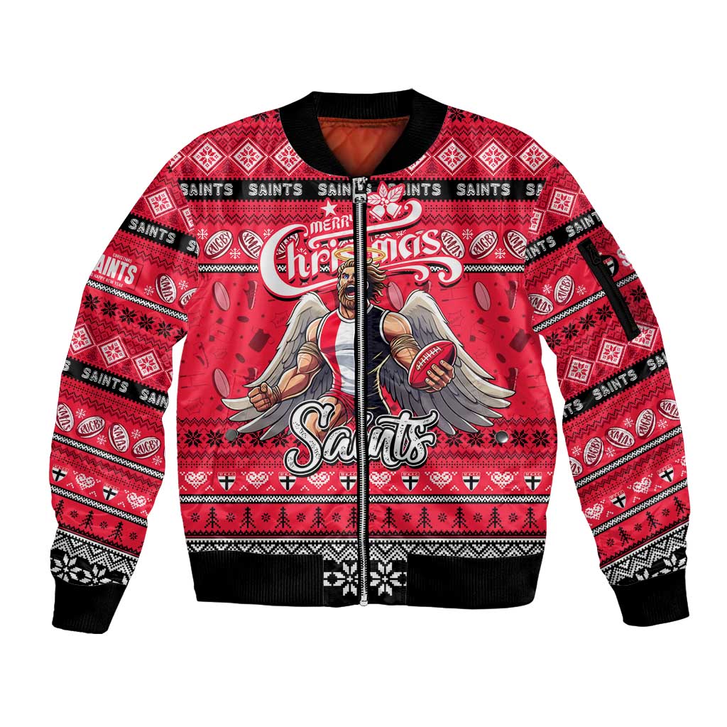 Personalized Saints Rugby Xmas Sleeve Zip Bomber Jacket Australia AFL Mascot