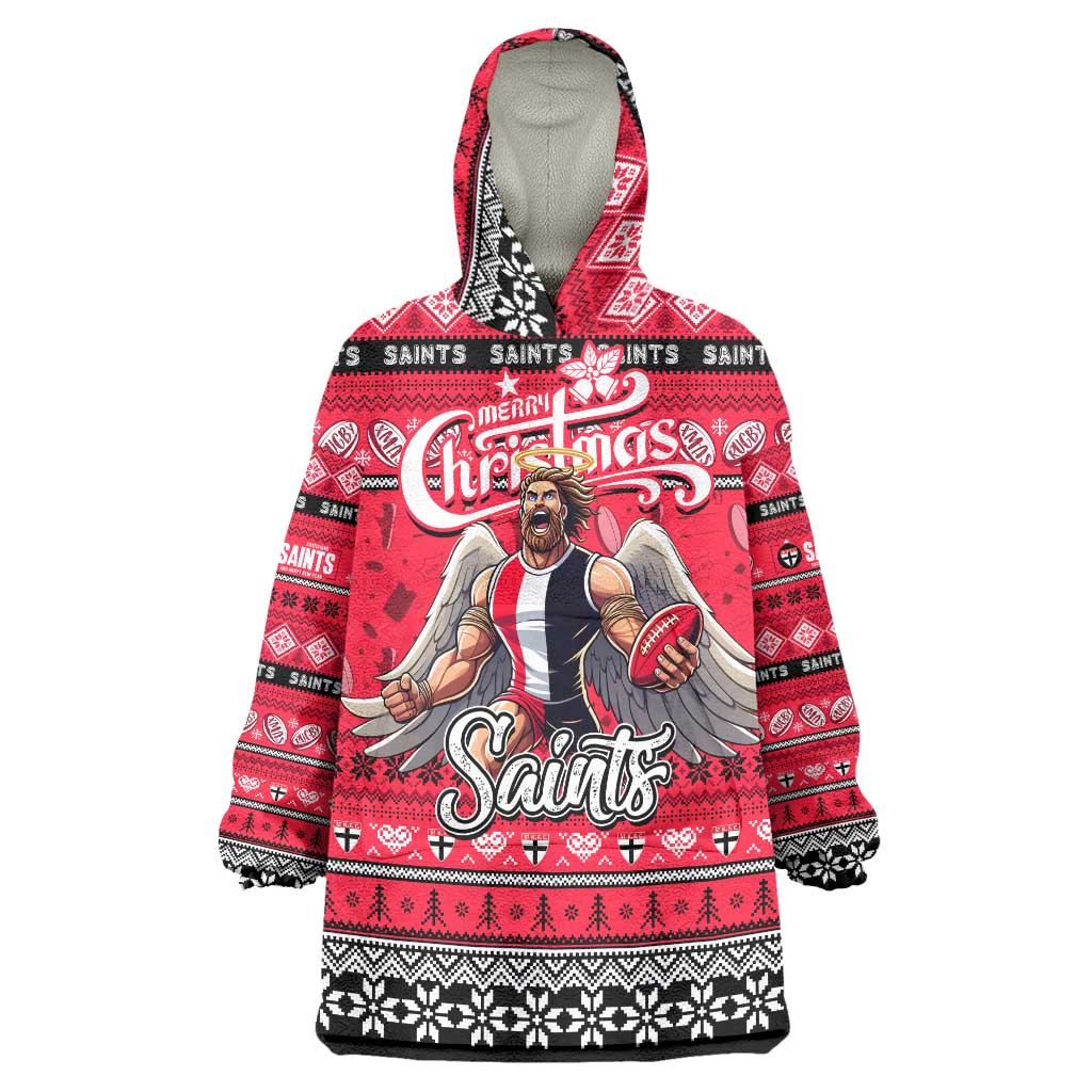 Personalized Saints Rugby Xmas Wearable Blanket Hoodie Australia AFL Mascot