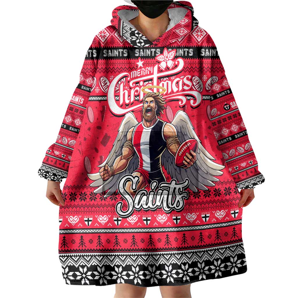 Personalized Saints Rugby Xmas Wearable Blanket Hoodie Australia AFL Mascot
