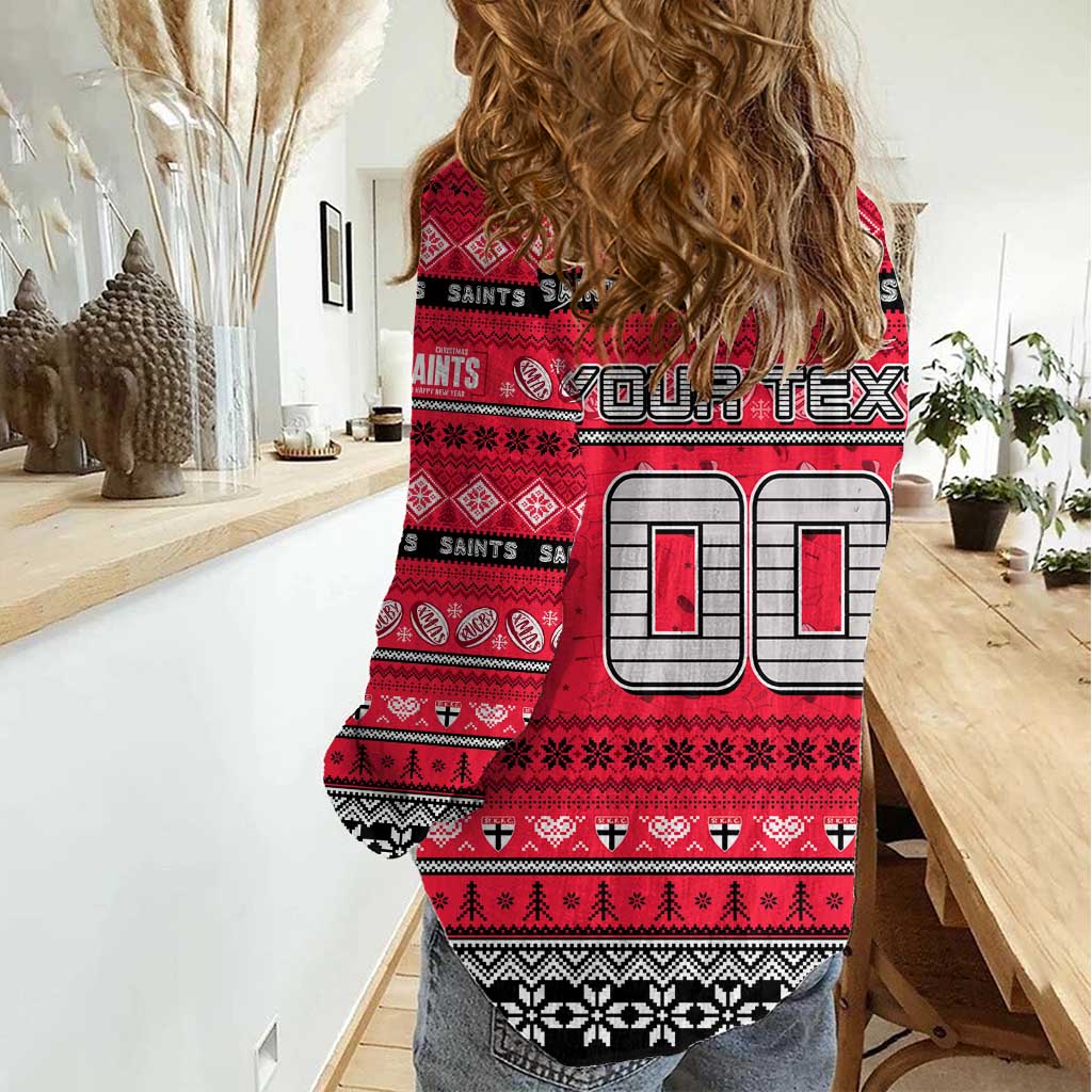 Personalized Saints Rugby Xmas Women Casual Shirt Australia AFL Mascot