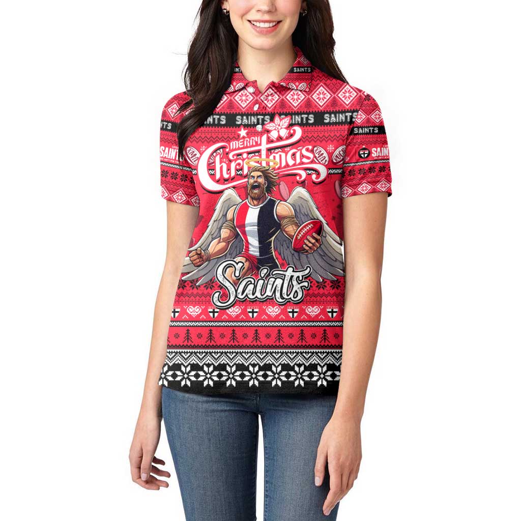 Personalized Saints Rugby Xmas Women Polo Shirt Australia AFL Mascot