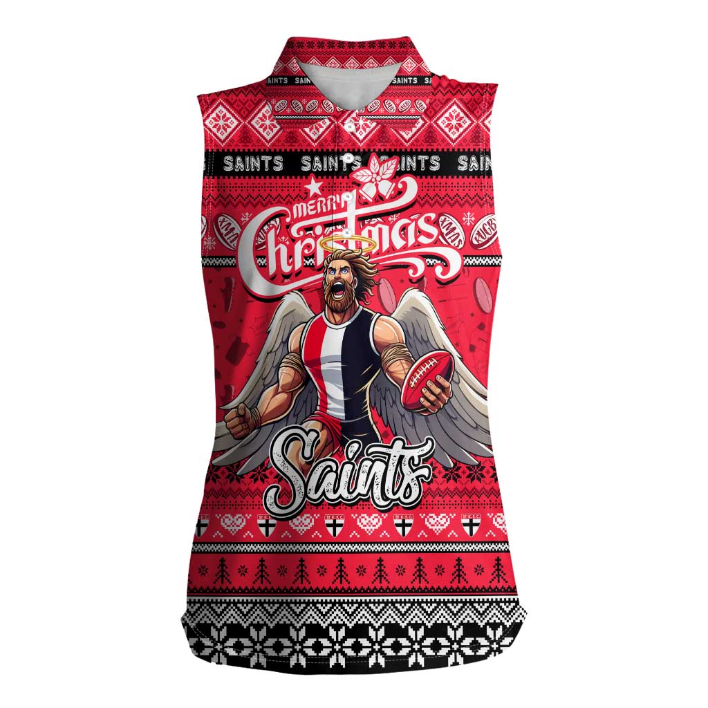 Personalized Saints Rugby Xmas Women Sleeveless Polo Shirt Australia AFL Mascot