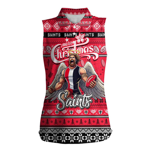 Personalized Saints Rugby Xmas Women Sleeveless Polo Shirt Australia AFL Mascot