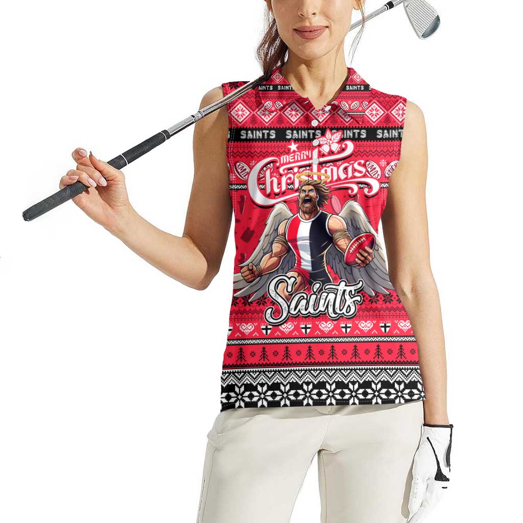Personalized Saints Rugby Xmas Women Sleeveless Polo Shirt Australia AFL Mascot