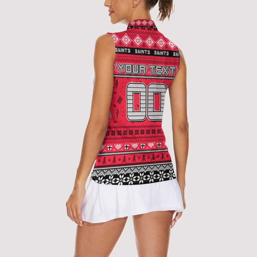 Personalized Saints Rugby Xmas Women Sleeveless Polo Shirt Australia AFL Mascot