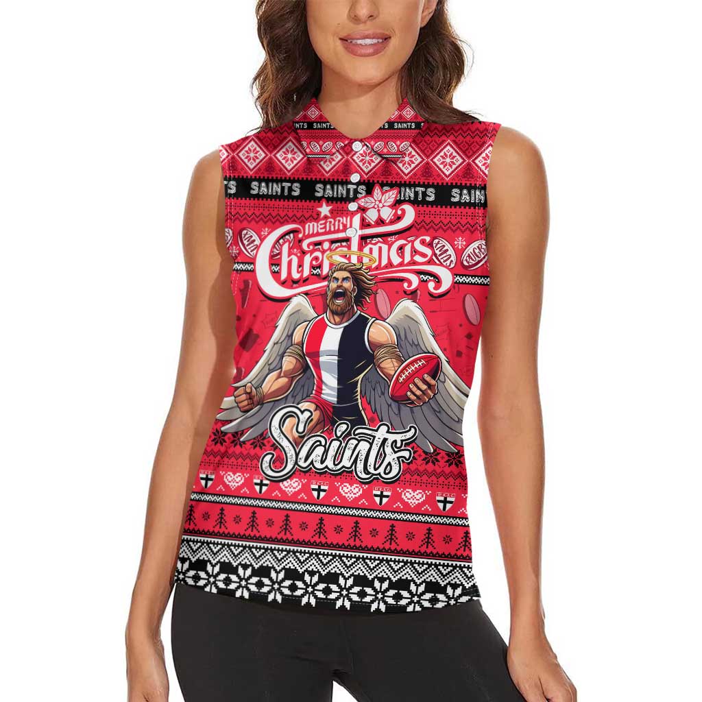 Personalized Saints Rugby Xmas Women Sleeveless Polo Shirt Australia AFL Mascot