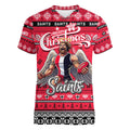 Personalized Saints Rugby Xmas Women V-Neck T-Shirt Australia AFL Mascot