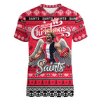 Personalized Saints Rugby Xmas Women V-Neck T-Shirt Australia AFL Mascot