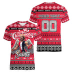 Personalized Saints Rugby Xmas Women V-Neck T-Shirt Australia AFL Mascot