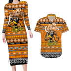 Personalized Tigers Rugby Xmas Couples Matching Long Sleeve Bodycon Dress and Hawaiian Shirt Australia AFL Mascot