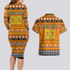 Personalized Tigers Rugby Xmas Couples Matching Long Sleeve Bodycon Dress and Hawaiian Shirt Australia AFL Mascot