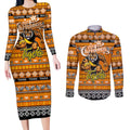 Personalized Tigers Rugby Xmas Couples Matching Long Sleeve Bodycon Dress and Long Sleeve Button Shirt Australia AFL Mascot