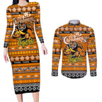 Personalized Tigers Rugby Xmas Couples Matching Long Sleeve Bodycon Dress and Long Sleeve Button Shirt Australia AFL Mascot