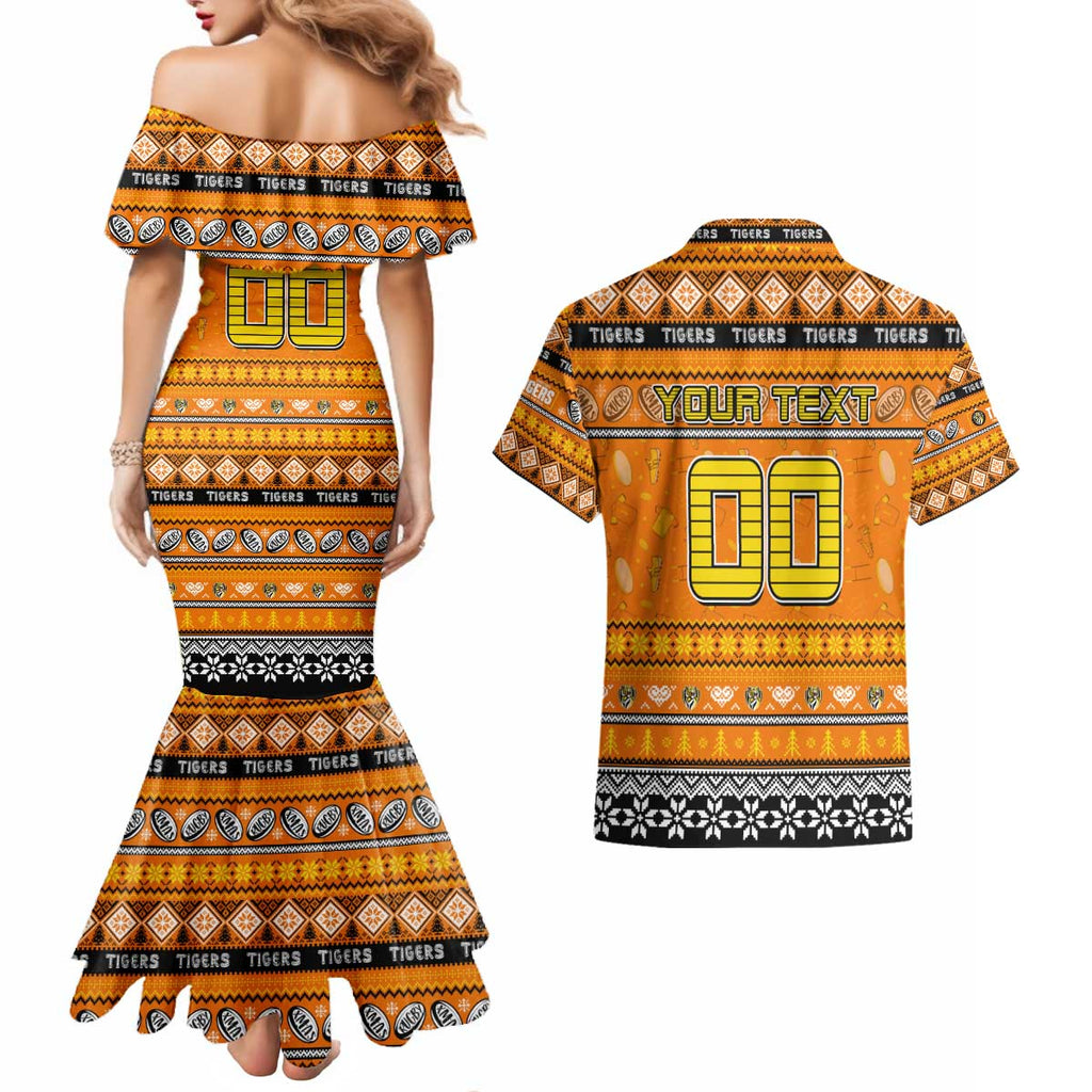 Personalized Tigers Rugby Xmas Couples Matching Mermaid Dress and Hawaiian Shirt Australia AFL Mascot