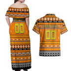 Personalized Tigers Rugby Xmas Couples Matching Off Shoulder Maxi Dress and Hawaiian Shirt Australia AFL Mascot