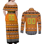 Personalized Tigers Rugby Xmas Couples Matching Off Shoulder Maxi Dress and Long Sleeve Button Shirt Australia AFL Mascot