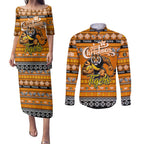 Personalized Tigers Rugby Xmas Couples Matching Puletasi and Long Sleeve Button Shirt Australia AFL Mascot