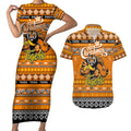 Personalized Tigers Rugby Xmas Couples Matching Short Sleeve Bodycon Dress and Hawaiian Shirt Australia AFL Mascot