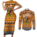 Personalized Tigers Rugby Xmas Couples Matching Short Sleeve Bodycon Dress and Long Sleeve Button Shirt Australia AFL Mascot