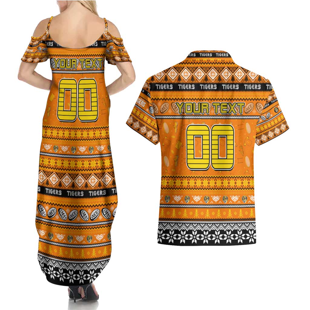 Personalized Tigers Rugby Xmas Couples Matching Summer Maxi Dress and Hawaiian Shirt Australia AFL Mascot