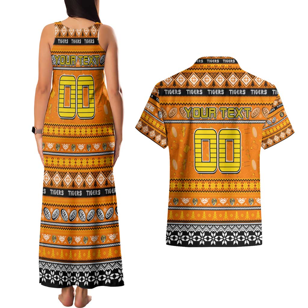 Personalized Tigers Rugby Xmas Couples Matching Tank Maxi Dress and Hawaiian Shirt Australia AFL Mascot