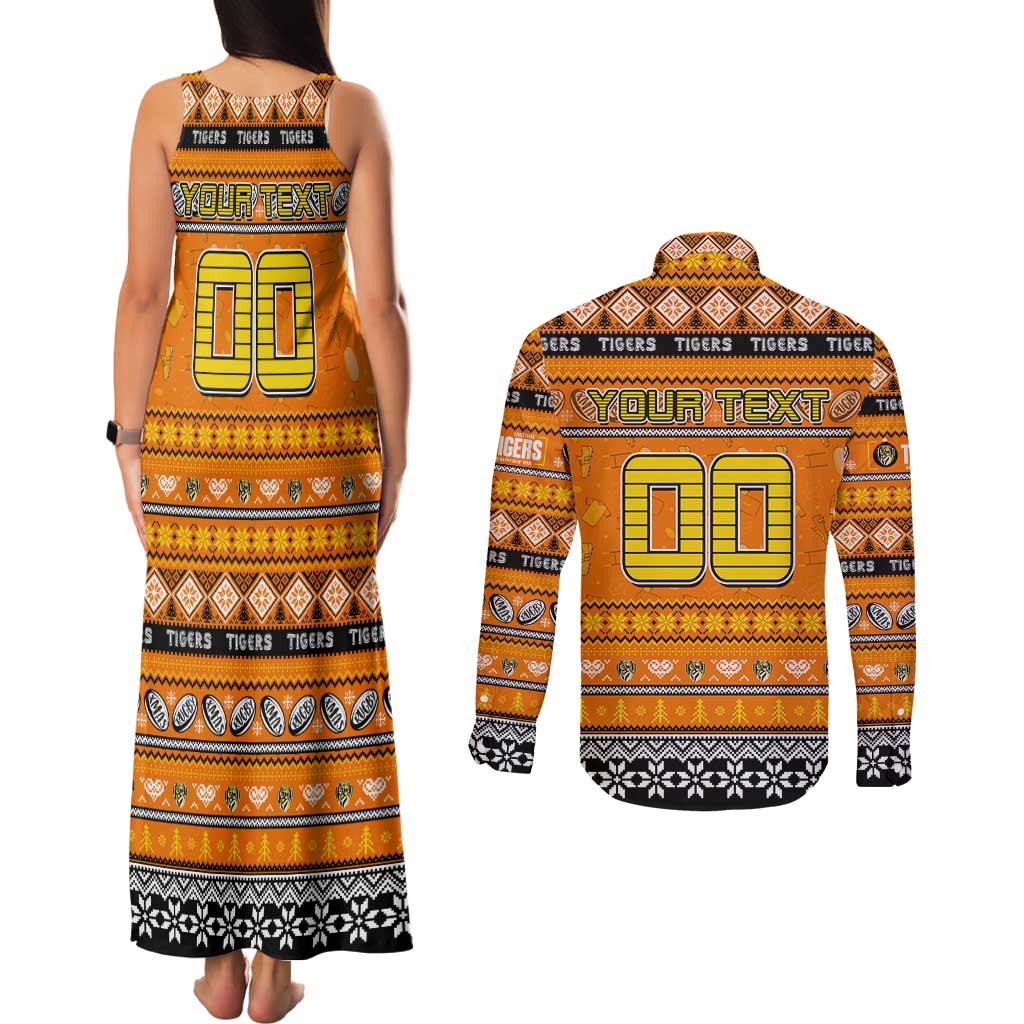 Personalized Tigers Rugby Xmas Couples Matching Tank Maxi Dress and Long Sleeve Button Shirt Australia AFL Mascot