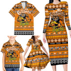 Personalized Tigers Rugby Xmas Family Matching Long Sleeve Bodycon Dress and Hawaiian Shirt Australia AFL Mascot