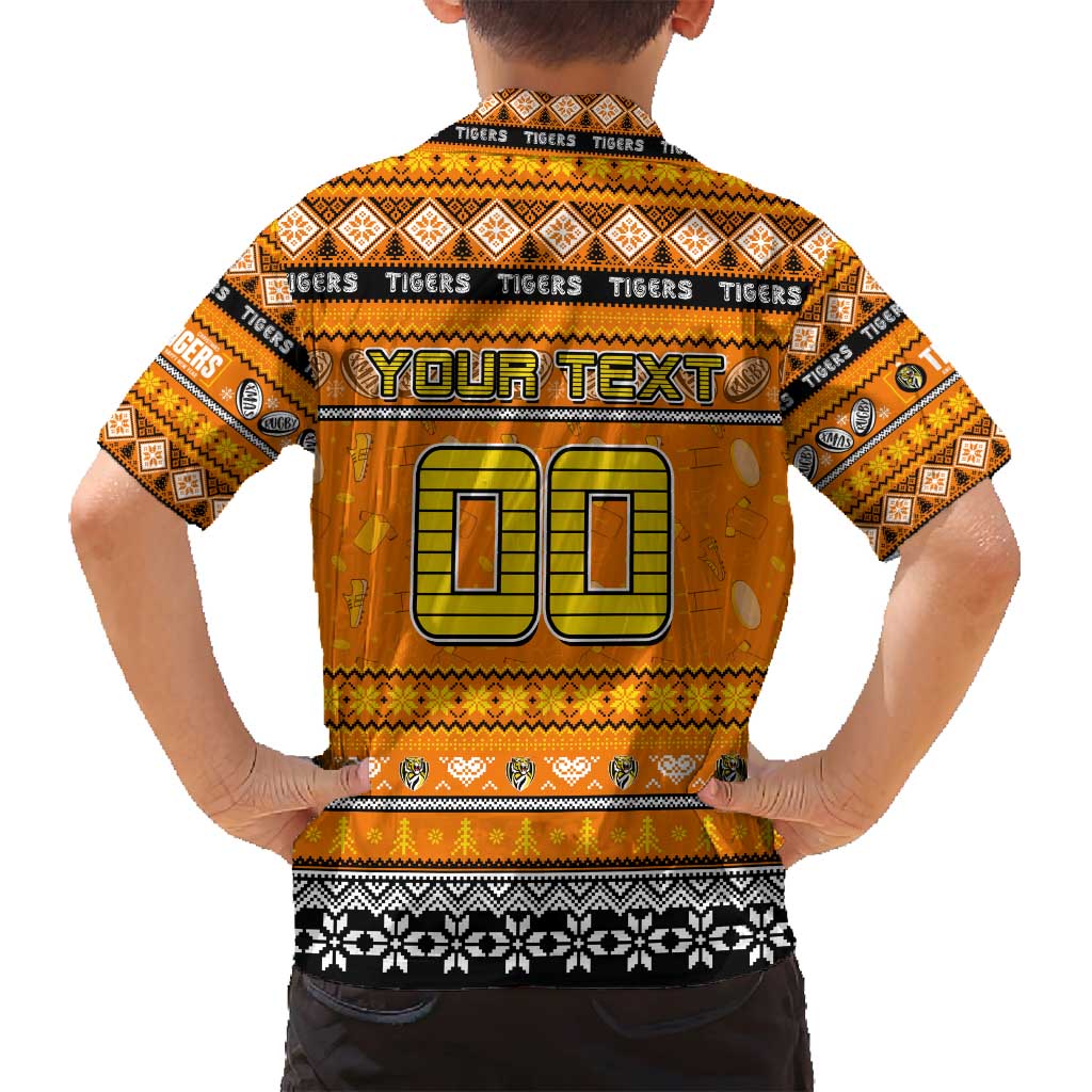 Personalized Tigers Rugby Xmas Family Matching Long Sleeve Bodycon Dress and Hawaiian Shirt Australia AFL Mascot