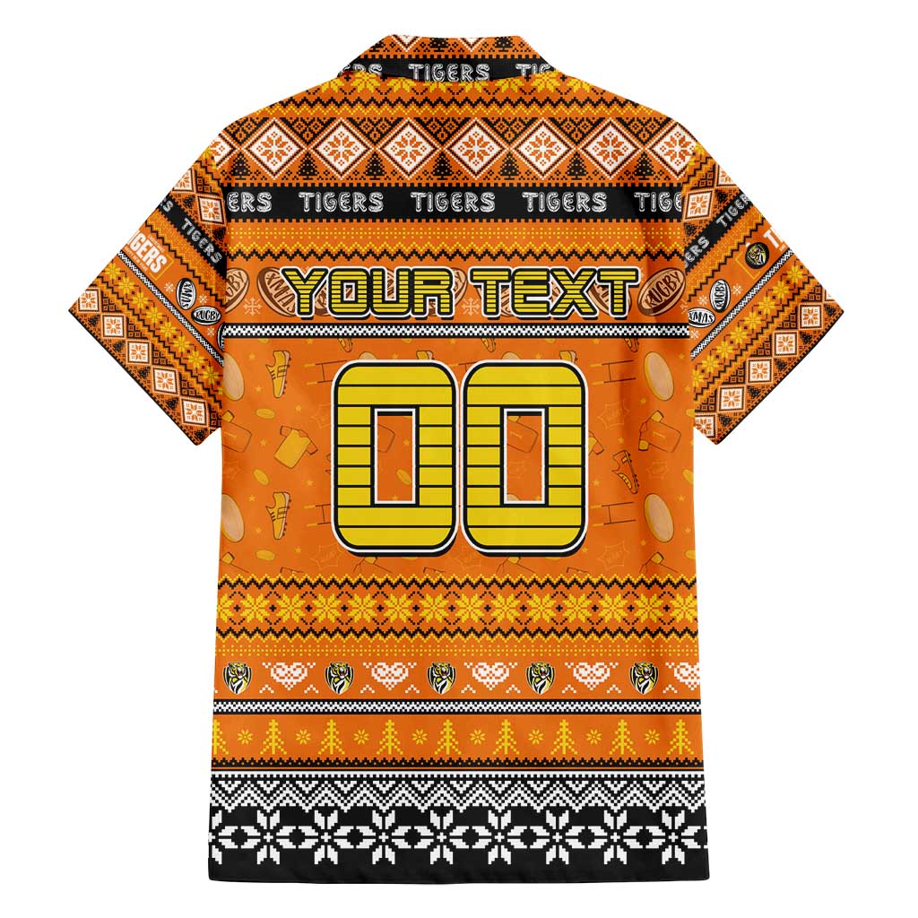 Personalized Tigers Rugby Xmas Family Matching Long Sleeve Bodycon Dress and Hawaiian Shirt Australia AFL Mascot